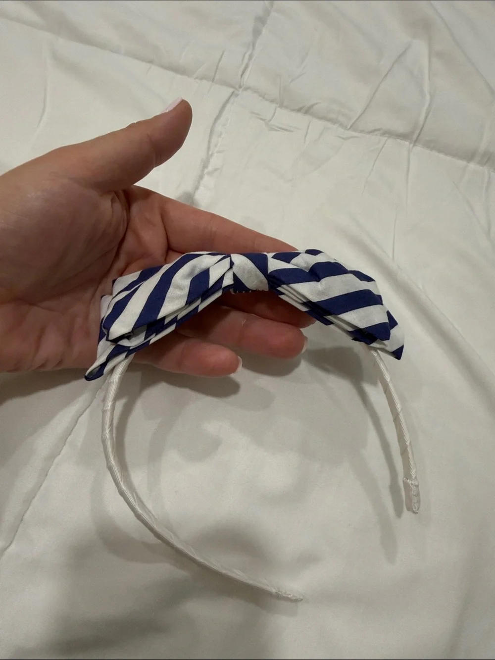 Janie and Jack Blue and White Striped Bow Headband